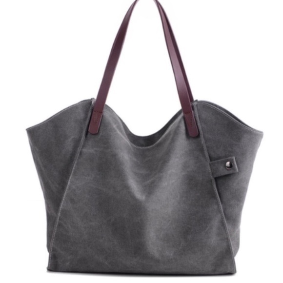 BellanBlue Handbags - Charcoal Zipper Canvas Minimalist Tote Bag